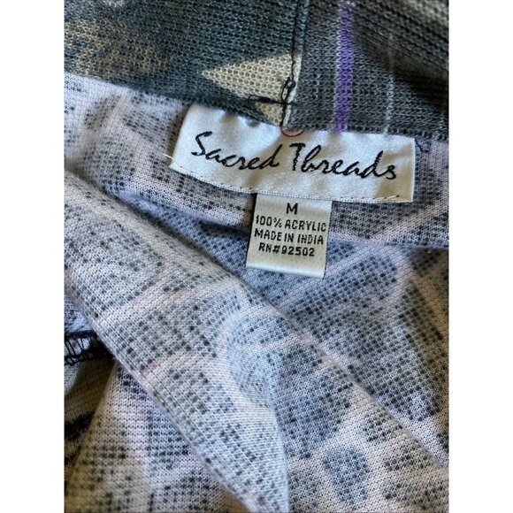 Sacred Threads Cardigan Womens M Open Front Boho Artsy Mixed Prints Asymmetrical - Picture 8 of 8